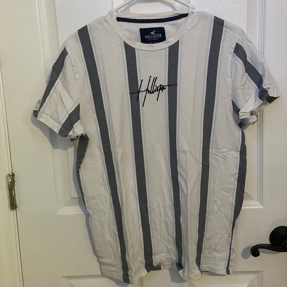 Hollister shirt medium white with light blue and gray stripes